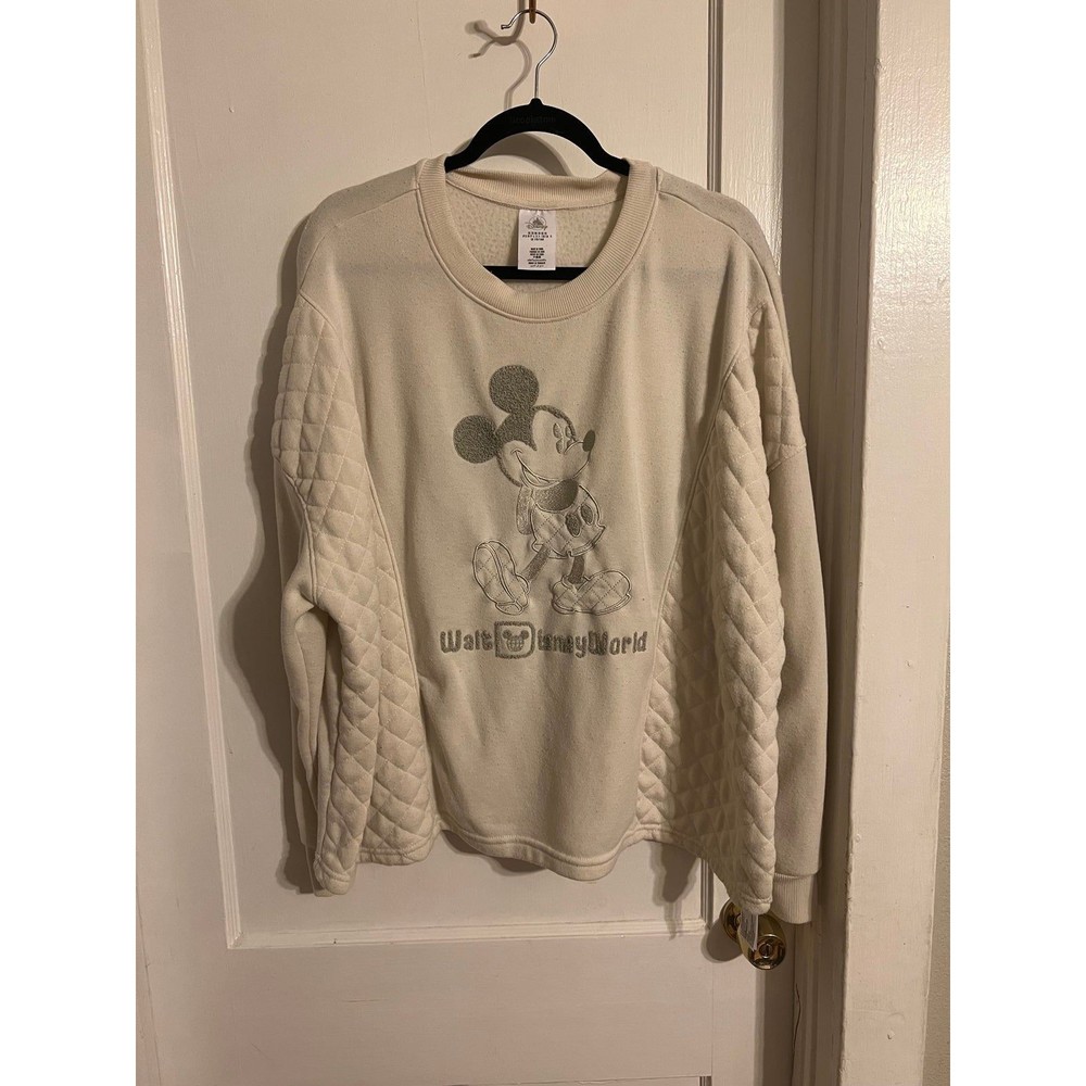 Disney Walt Disney World Parks Cream and Grey Embroidered Quilt Pullover Size 2X